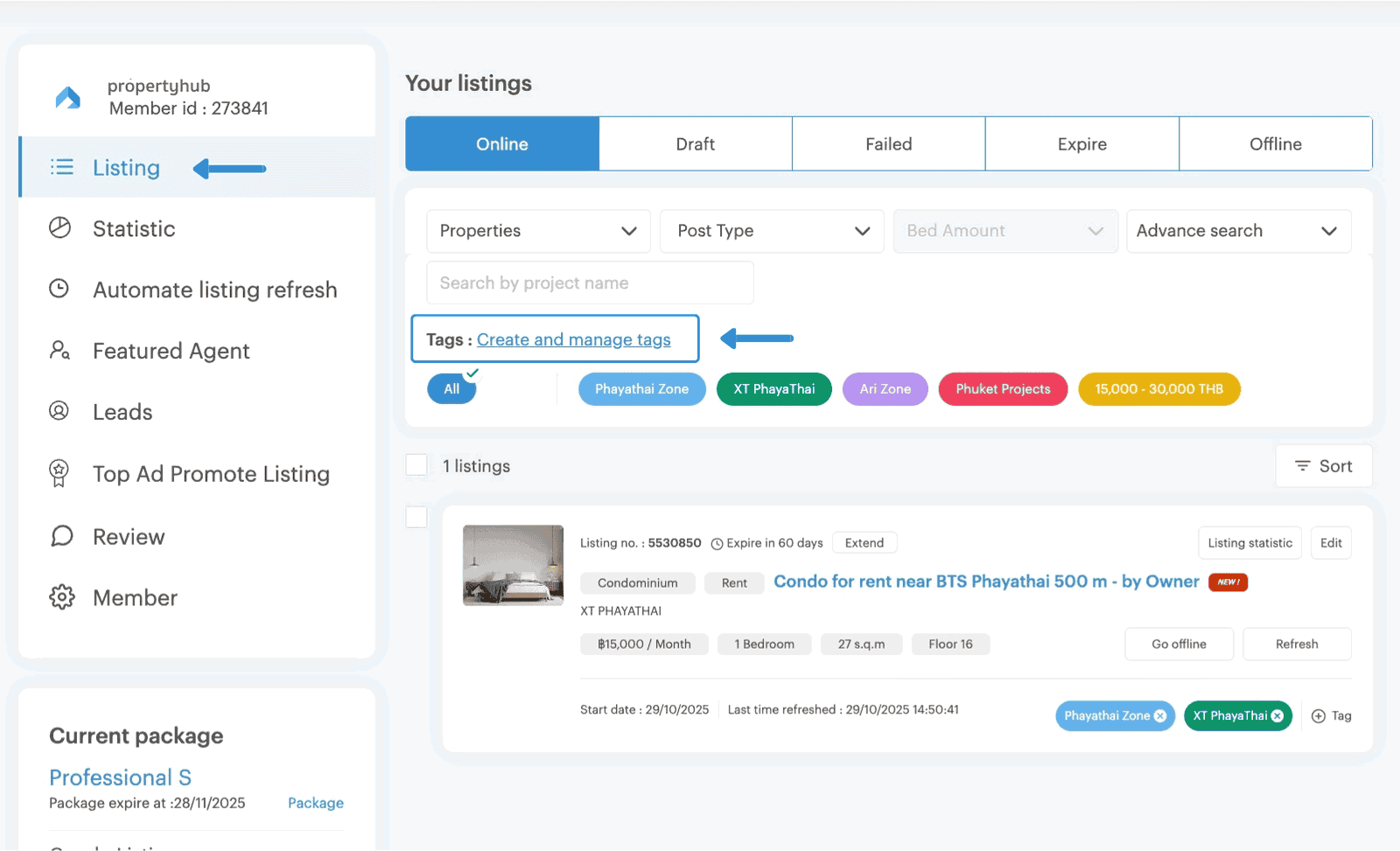 Step 1 for create tags on propertyhub