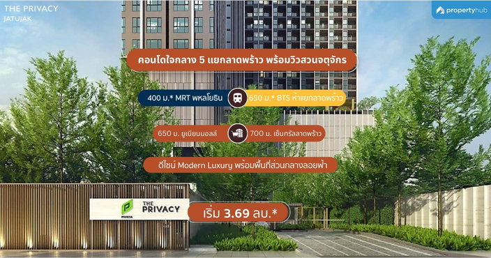 รีวิวคอนโดThe Privacy Jatujak (เดอะ ไพรเวซี่ จตุจักร) คอนโดพร้อมอยู่ วิวสวนจตุจักร ใกล้ MRT พหลโยธิน และ BTS ห้าแยกลาดพร้าว เริ่ม 3.69 ล้านบาท*