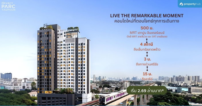 รีวิวคอนโด The Privacy Parc Taopoon (เดอะ ไพรเวซี่ พาร์ค เตาปูน) คอนโดใหม่พร้อมอยู่ ใกล้ MRT เตาปูน ติดถนนใหญ่ ในสไตล์ Tropical Modern เริ่ม 2.69 ลบ*