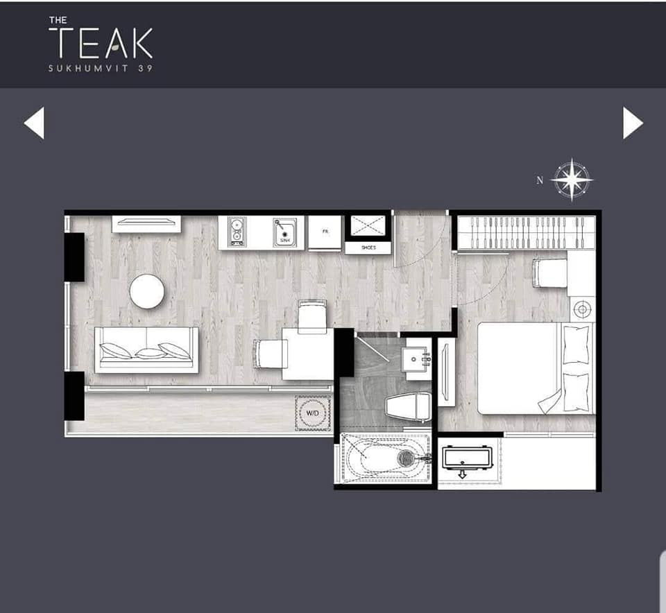 รูป SK03763 ให้เช่า The Teak Sukhumvit 39 ห้องมุม 1 นอน มีอ่างอาบน้ำ *BTS พร้อมพงษ์ - รูปที่ 9/9