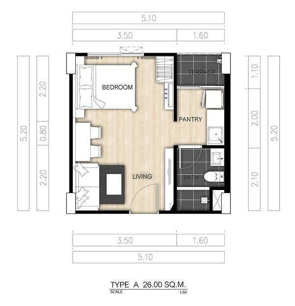 1 Bedroom TYPE A floor plan