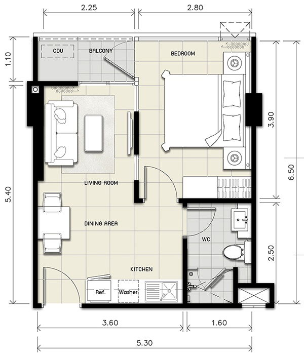 1 Bedroom floor plan