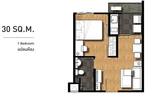 picture (Owner released by himself) I Condo Sukhumvit 105, near BTS Bearing, large room 31 sq m., 6th floor, Building A6, good view, 1 bedroom  with furniture - 38/38