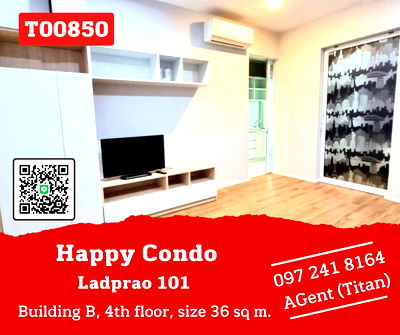 Condos for rent HomePro Ekkamai-Raminthra : 🔥🔥Happy Condo Ladprao 101 📌 Big room condo, good price, fully furnished, ready to move in. Like to negotiate on the job site!!! (T00850) 