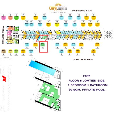 Condos for sale : Rare room with a private pool, only 1 room per floor, the owner sells by himself, cheapest price.