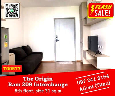 คอนโดให้เช่า : 📌The Origin Ram 209 Interchange 📌ห้องกำลังจะว่าง รีบจองด่วน แต่งสวย เฟอร์ครบ  ชอบต่อรองหน้างานได้น้าา !!! (T00577)