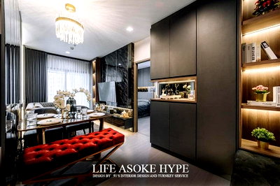 Condos for rent : For rent: Life Asoke Hype one bed plus, 12th floor, corner room, beautiful new room, built-in throughout the room, Luxury style, Line joe1e7