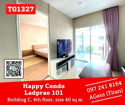 Condos for rent HomePro Ekkamai-Raminthra : 🎯Happy condo Lat Phrao 101, very spacious room, ready to move in, fully furnished, you can make an appointment to see first (T01327) 