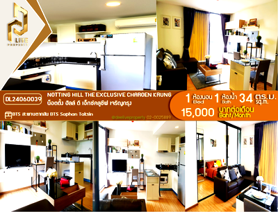 Condos for rent : DL24060039 Condo for rent, Notting Hill The Exclusive Charoen Krung near BTS Saphan Taksin, ready to move in, call urgently 0653619502 LineID @897iyzll