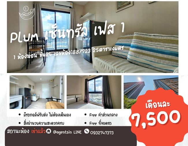 สถานะตามภาพปก เหลือ 1 ห้องแล้วนะ **ห้องว่างครับผม  ** ให้เช่า พลัม เซ็นทรัลเฟส 1 !!ภาพห้องจริง !! วิวทิศตะวันตกเฉียงเหนือ SN490.60