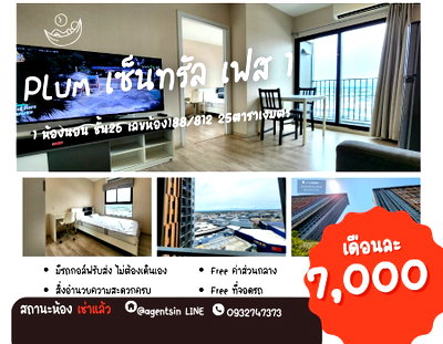 คอนโดให้เช่า : สถานะตามภาพปก*ห้องว่างครับผม ห้องสภาพใหม่มาก ซื้อของเข้าใหม่ ** ให้เช่า พลัม เซ็นทรัลเฟส 1 !! วิวฝั่งเซ็นทรัล SN490.66