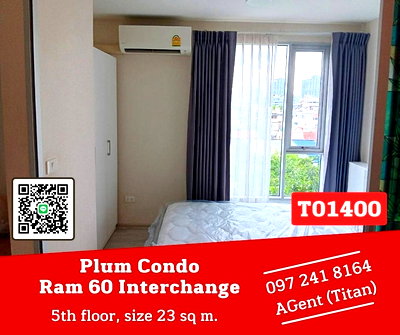 Condos for rent Bangkok : Now available! 🎯 Plum Condo Ram 60 Interchange 🔥🔥 Beautiful room, fully furnished, ready to move in.(T01400) 