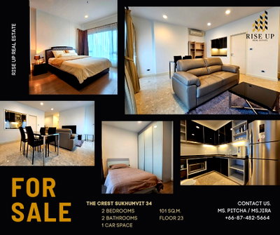 Condos for sale : For Sale📣The crest Sukhumvit 34,  2 Bed  2 Bath (with bathtub 🛁) , 101 Sq.m. High floor 🔥 21 MB🔥