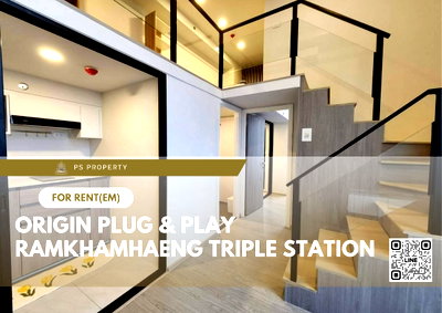 คอนโดให้เช่า : ให้เช่า 📍 Origin Plug & Play Ramkhamhaeng Triple Station 📍 ห้อง DUPLEX เฟอร์นิเจอร์ และ เครื่องใช้ไฟฟ้าครบ 