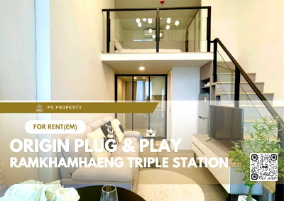 Condos for rent : For rent 🔥 Origin Plug & Play Ramkhamhaeng Triple Station 🔥 DUPLEX room, complete furniture and electrical appliances.