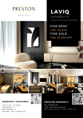 Condos for rent Ramkhamhaeng Hospital : 3 BEDROOMS UNIT AT LAVIQ SUKHUMVIT 57 FOR RENT