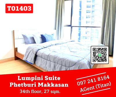Condos for rent : 🔥🔥 Lumpini Suite Phetburi Makkasan, spacious room, north balcony, near the BTS, ready to move in, fully furnished (T01403) 