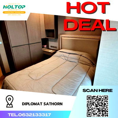 Condos for rent : #R149 For rent The Diplomat Sathorn  10 The Diplomat Sathorn Room type 2 bedrooms, 2 bathrooms, 1 kitchen, 1 living room 10th floor Size 77 sq.m.