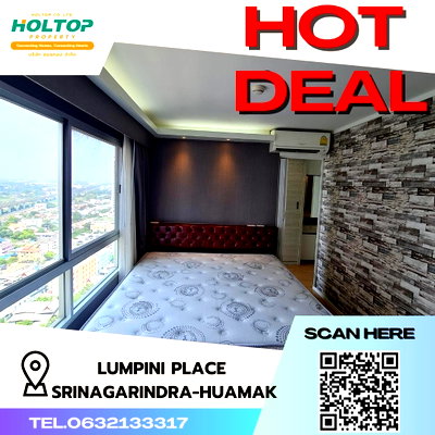 Condos for rent : #S365 For rent Lumpini Place Srinakarin-Hua Mak Station Room type 2 bedrooms, 2 bathrooms 23rd floor, size 53 sq m