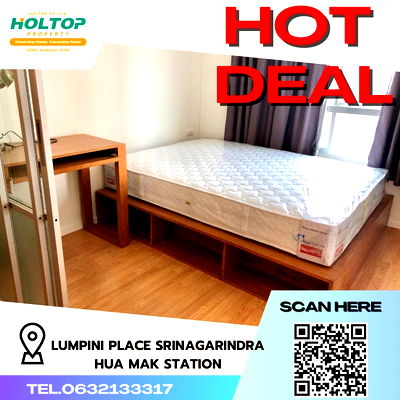 คอนโดให้เช่า : #R340 ให้เช่า Lumpini Place Srinagarindra - Hua Mak Station  ลุมพินี เพลส ศรีนครินทร์-หัวหมาก  รูปแบบห้อง 1 ห้องนอน 1 ห้องน้ำ ขนาด 27 ตร.ม.