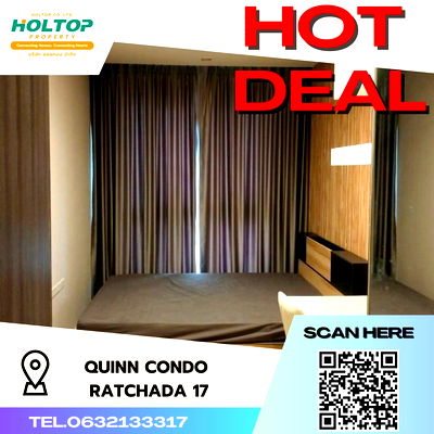 คอนโดให้เช่า : #S422 ให้เช่า Quinn Condo Ratchada17  ควินน์ คอนโด รัชดา17  รูปแบบห้อง 1 ห้องนอน 1 ห้องน้ำ  ชั้น6 ขนาด34ตรม ตึกB