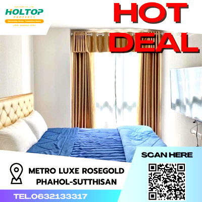 Condos for rent : #S417 For rent Metro Luxe Rose Gold Phahol-Sutthisan Room type 2 bedrooms, 2 bathrooms 3rd floor, size 53.26 sq m