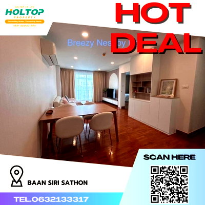 Condos for rent : #R494 For rent Baan Siri Sathon  Baan Siri Sathorn Yen Akat Room type 2 bedrooms, 2 bathrooms Room size 72 sq m. 7th floor