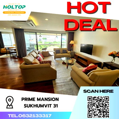 Condos for rent : #S604 For rent Prime Mansion sukhumvit 31  Prime Mansion Sukhumvit 31 Room type 3 bedrooms 3 bathrooms  Size 250 sq m Rental price 100,000 baht