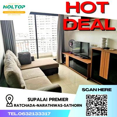Condos for rent : #S618 For rent Supalai Premier Ratchada-Narathiwat-Sathorn Room type 2 bedrooms, 2 bathrooms 23rd floor, size 87 sq m