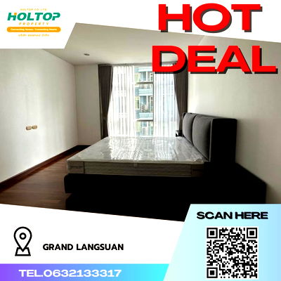 Condos for rent : #R840 For rent Grand Langsuan (near BTS Chidlom station) Room type 3 bedrooms, 2 bathrooms (with maid's room)  Room size 56 sq m. 7th floor