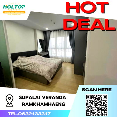 คอนโดให้เช่า : #S876 For rent Supalai Veranda Ramkhamhaeng  Supalai Veranda Ramkhamhaeng Room type 1 bedroom 1 bathroom 14th floor, size 35 sq m,