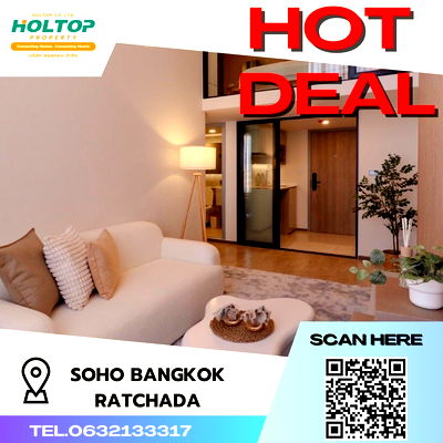 Condos for rent : #S865 For rent SOHO Bangkok Ratchada  Soho Bangkok Ratchada Duplex room type 2 bedrooms 1 bathroom 18th floor, size 48 sq m