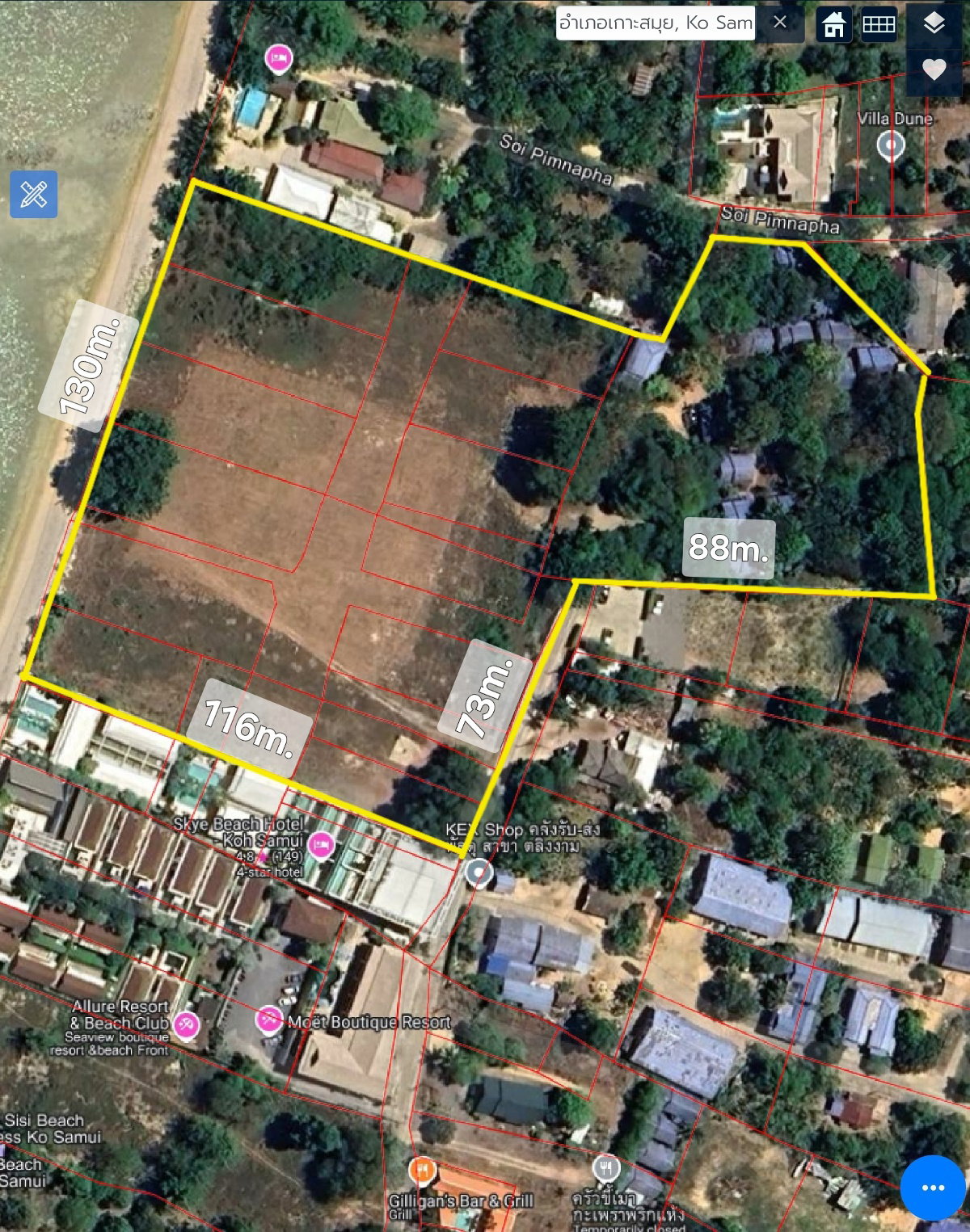 Land for sale, 13 rai, next to the sea, Samui, Soi Plai Laem, Bo Phut Subdistrict, Koh Samui District, Surat Thani Province, near Samui Airport 3 km.