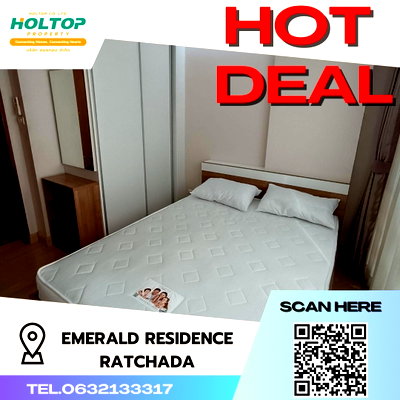 คอนโดให้เช่า : #S1058 ให้เช่า Emerald Residence Ratchada  เอมเมอรอล เรสซิเดนซ์ รัชดา  รูปแบบห้อง 1 ห้องนอน 1 ห้องน้ำ  ชั้น2 ขนาด30ตรม ตึกC
