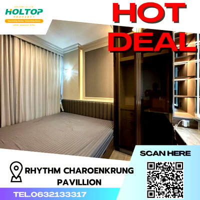 คอนโดให้เช่า : #S1064 ให้เช่า Rhythm Charoenkrung Pavillion   ริธึ่ม เจริญกรุง พาวิลเลี่ยน รูปแบบห้อง 1 ห้องนอน 1 ห้องน้ำ ชั้น12A ขนาด 36.5 ตรม 