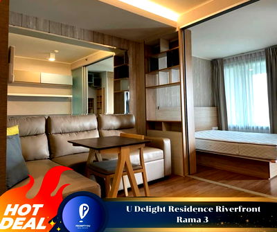 Condos for rent King's College International School Bangkok : For Rent 🔥 U Delight Residence Riverfront Rama 3 🔥Nicely decorated ,River view , high floor //contact   LineID:@promptyou9 