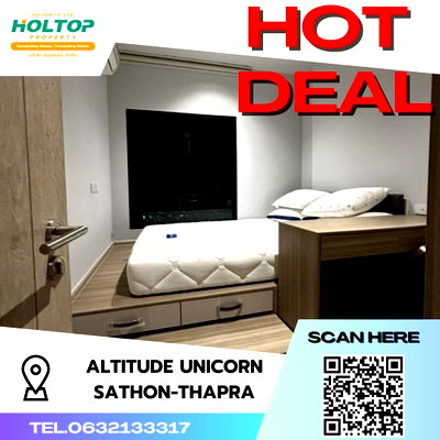 คอนโดให้เช่า : #S1205 ให้เช่า Altitude Unicorn Sathorn-Thapra  อัลติจูด ยูนิคอร์น สาทร-ท่าพระ รูปแบบห้อง 1 ห้องนอน 1 ห้องน้ำ  ชั้น31 ขนาด24ตรม 