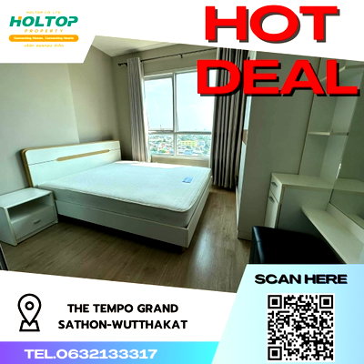 Condos for rent : #R1595 For rent The Tempo Grand Sathon-Wutthakat  Room type 1 bedroom 1 bathroom Room size 31 sq m. 12th floor, Building A