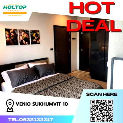 Condos for rent : #S1644 For rent Venio Sukhumvit 10  Venio Sukhumvit 10 Room type 2 bedrooms, 2 bathrooms 6th floor, size 55 sq m