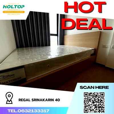 Condos for rent Prawet :  #R1683 For rent Regal Srinakarin 40   Room type 1 bedroom 1 bathroom 1 kitchen 1 living room Room size 29 sq m. 7th floor