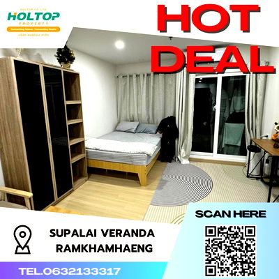 Condos for rent : #S1677 For rent Supalai Veranda Ramkhamhaeng  Supalai Veranda Ramkhamhaeng Studio room type 27th floor, size 28 sq m