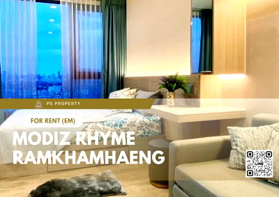 คอนโดให้เช่า : ให้เช่า 📍 Modiz Rhyme Ramkhamhaeng 📍 เฟอร์นิเจอร์ และ เครื่องใช้ไฟฟ้าครบ ใกล้ MRT รามคำแหง  