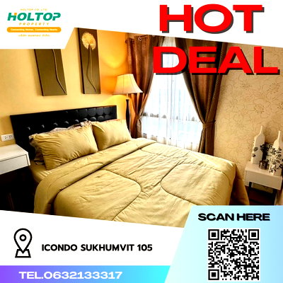 Condos for rent : #R1770 For rent iCondo Sukhumvit 105   Room type 2 bedrooms, 2 bathrooms, 2 balconies Room size 47.73 sq.m. 4th floor, Building A1