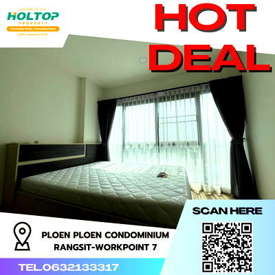 เช่าคอนโด วิทยาลัยเทคนิคปทุมธานี : #R2127 ให้เช่า Ploen Ploen Condominium Rangsit-Workpoint 7