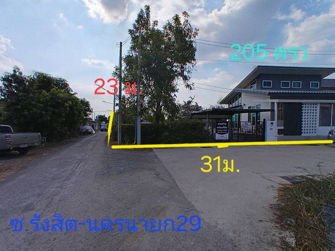 ขายที่ดิน คลอง 2 รังสิต29 (ปากทาง) แปลงมุม 205 ตรว. ติดถนน 2 ด้าน ติดต่อ Line :  manasnun789