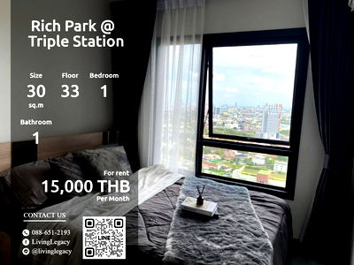 Condos for rent : LSVMY41J Condo For Rent Rich Park @ Triple Station 30 Sq.M. Floor 33 line id : @livinglegacy
