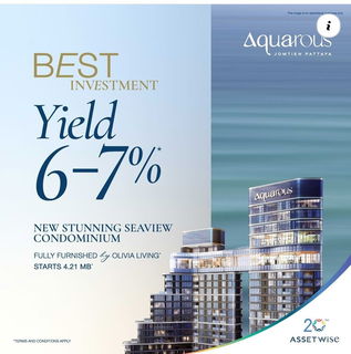 คอนโดหรูจาก Asset Wise ห่างจากทะเลจอมเทียน เพียง 500 ม. Aquarous จอมเทียน พัทยา