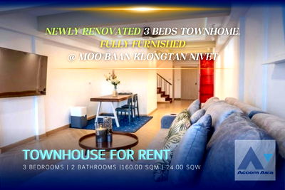 Houses for rent Watthana : 🔼🔽 AccomA 📩 Newly renovated 3 beds, 2 baths townhome in a nice neighborhood, fully furnished and pet-friendly (AA42978)