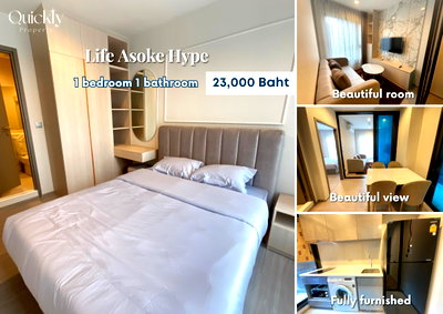 Condos for rent : Life Asoke Hype | Price 23,000 baht | Beautiful room, new room, fully furnished, ready to move in