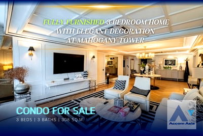 ขายคอนโด : 🔼🔽 AccomA 📩  Luxury condo with decorative ceiling at Mahogany Tower, Sukhumvit (AA37439)